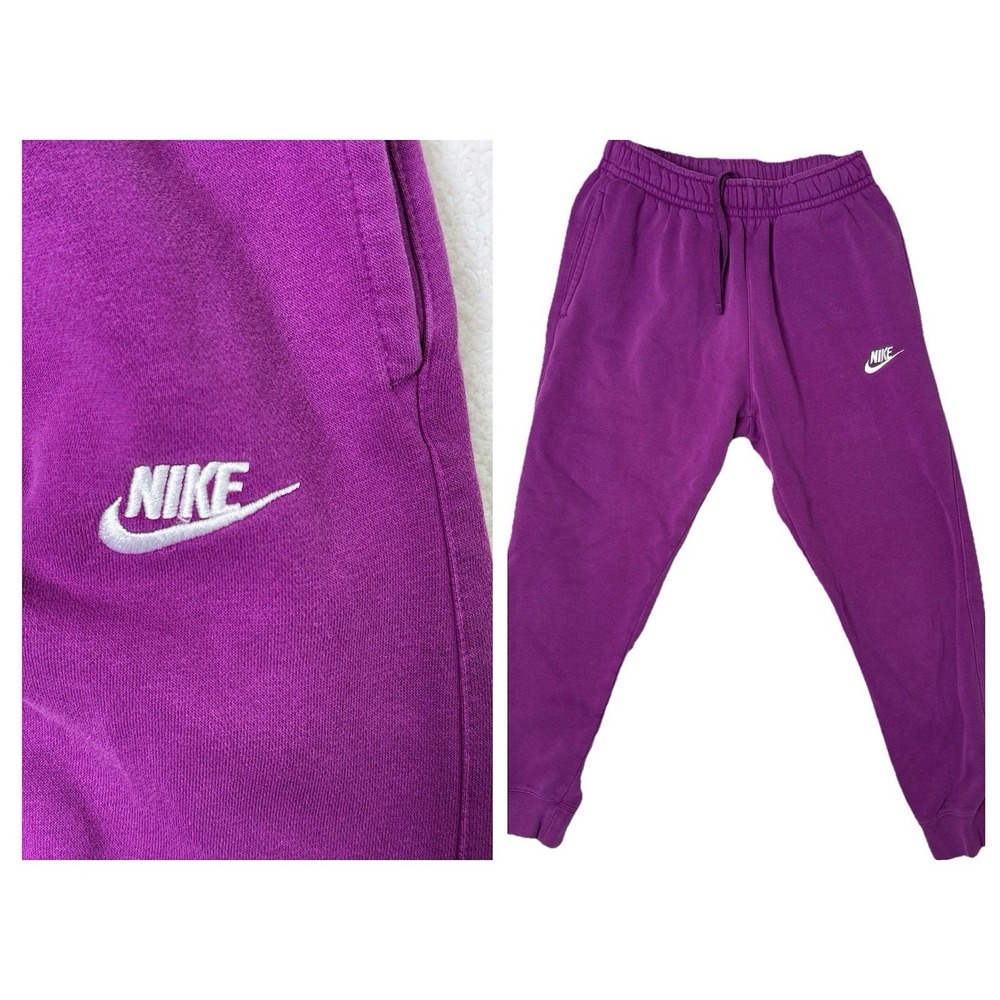 Nike Womens Fleece Mid Rise Joggers Logo Spell Out Embroidered Purple Small